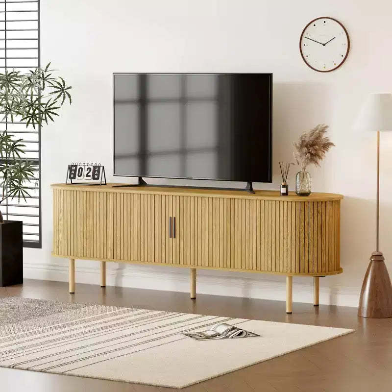 Modern TV Stand for TVs Up to 80, 70'' Fluted Entertainment Center with Storage & Sliding Door, TV Console Table, Sideboard Buffet Cabinet