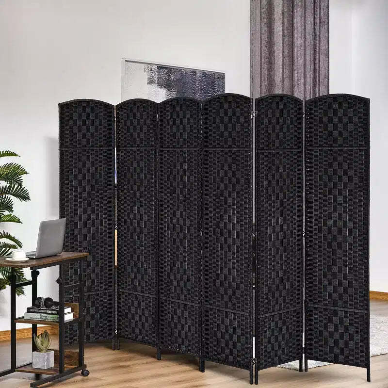 MAYEERTY 6 Panel Room Divider Privacy Screen 6' Tall Wicker Weave Black