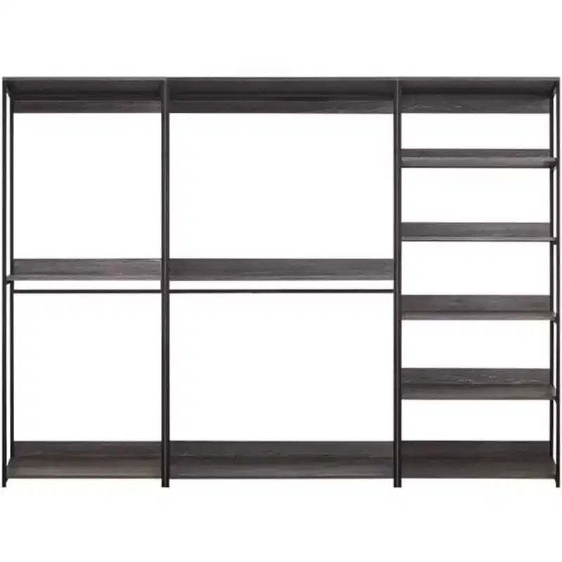 HomeStock 77.7 in.H x 111 in.W Black Wood Composite Closet System for Universal Storage with Storage Bins