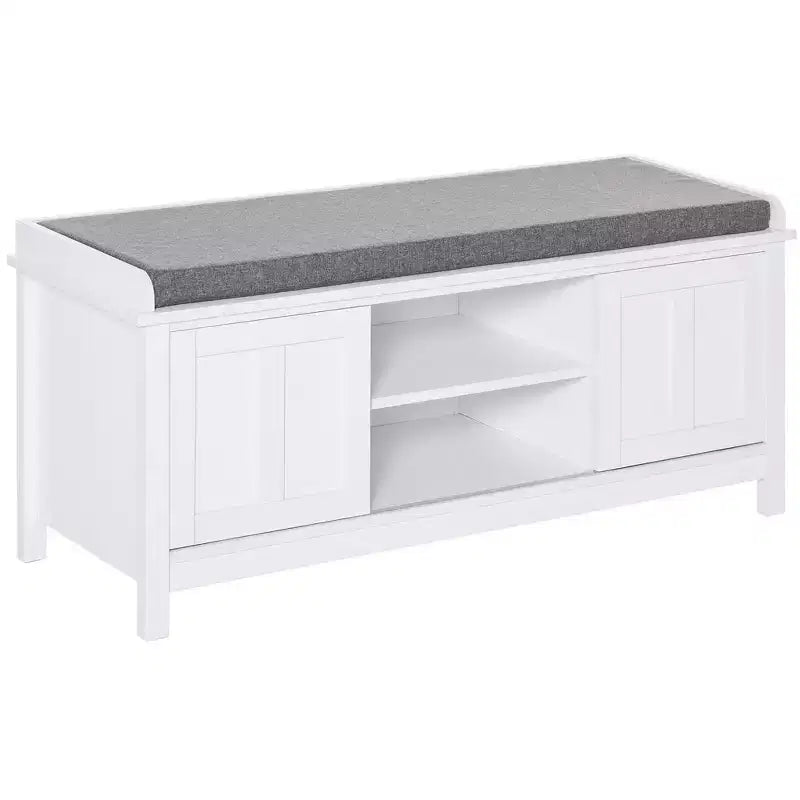 TUYOHW Entryway Shoe Bench Storage Ottoman with Sliding Doors, Adjustable Shelving with 6 Compartments and Padded Seat