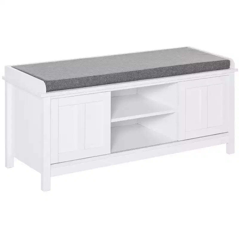 TUYOHW Entryway Shoe Bench Storage Ottoman with Sliding Doors, Adjustable Shelving with 6 Compartments and Padded Seat