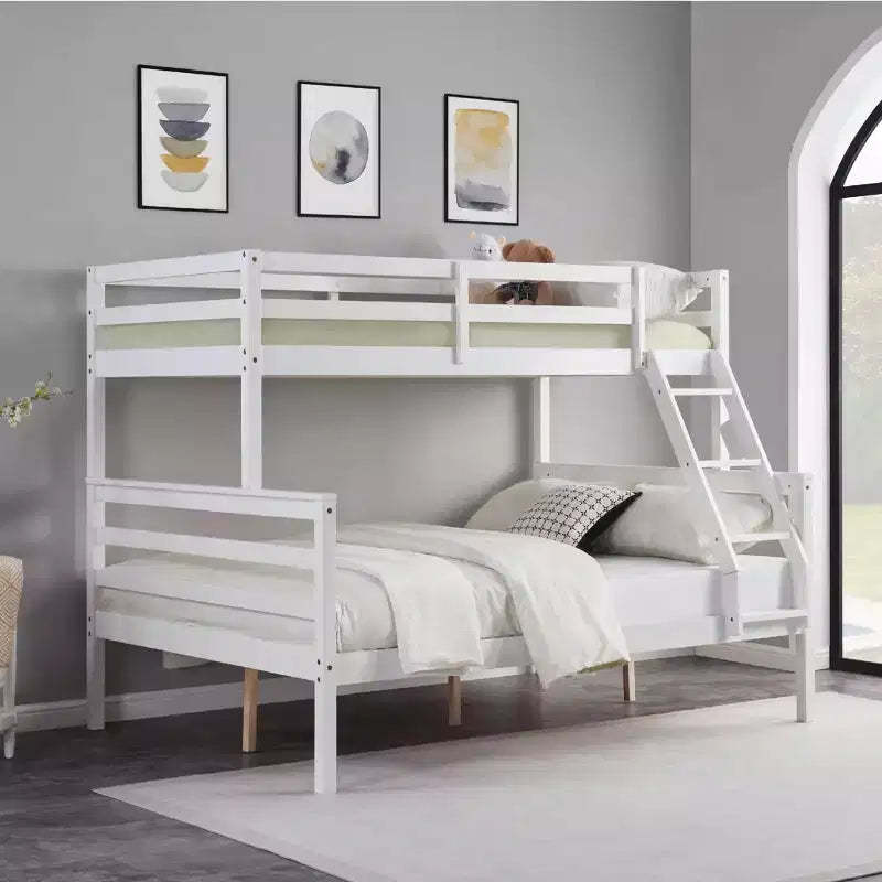 Twin over Full Bunk Bed with Ladder  Wooden Frame with High Guardrails for Kids  No Box Spring Needed  Sturdy and Space-Saving  White