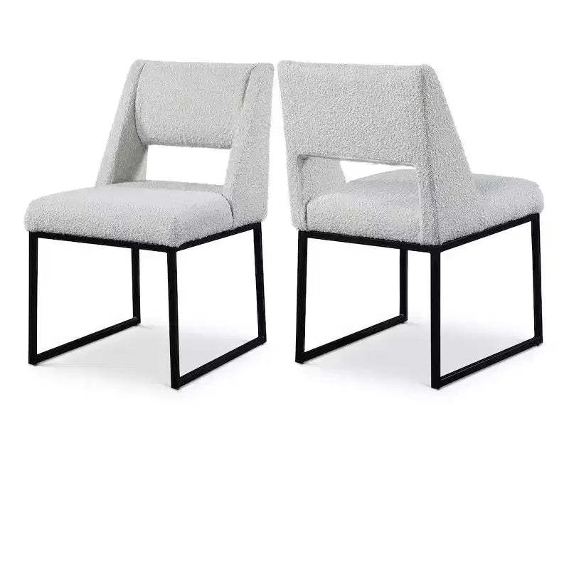 Meridian Furniture,Jayce Cream Boucle Fabric Dining Chair, Set of 2