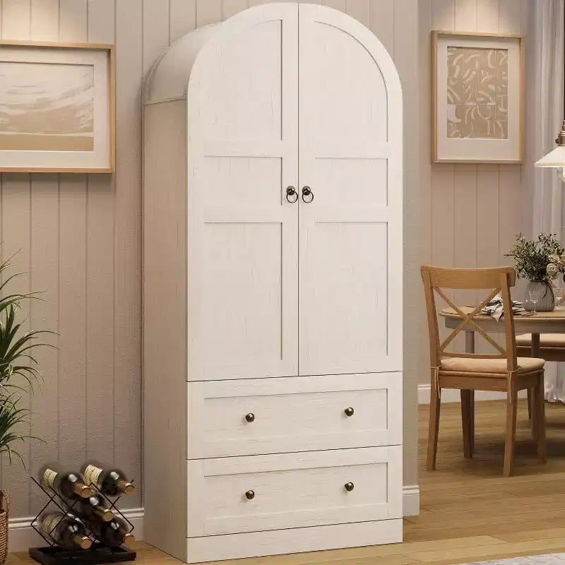 72-Inch Tall Modern Farmhouse Pantry Cabinet with Arched Doors and Drawers, Large Wood Storage Cabinet with Thickened Shelves, Ideal for Kitchen