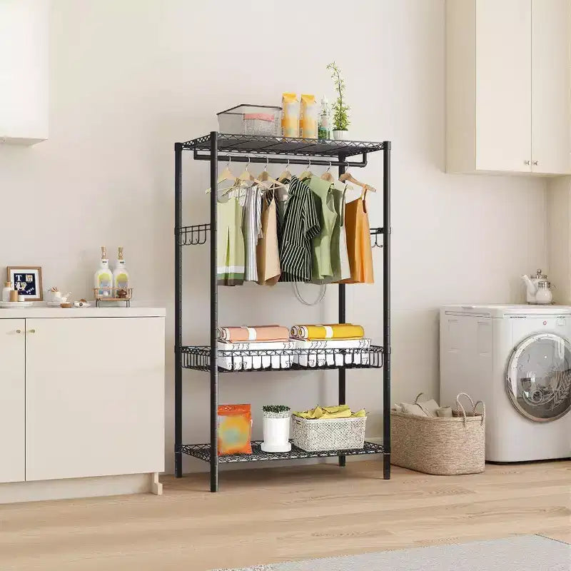 Heavy-Duty Mobile Garment Rack, 3 Level Adjustable Clothing Rail with Lockable Casters, Freestanding Storage for Home