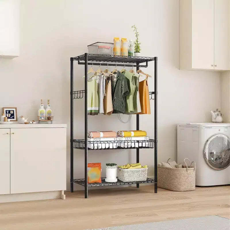 Heavy-Duty Mobile Garment Rack, 3 Level Adjustable Clothing Rail with Lockable Casters, Freestanding Storage for Home