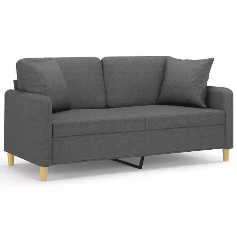 vidaXL 2-Seater Fabric Sofa with Throw Pillows-Dark Gray, Stylish Metal Frame