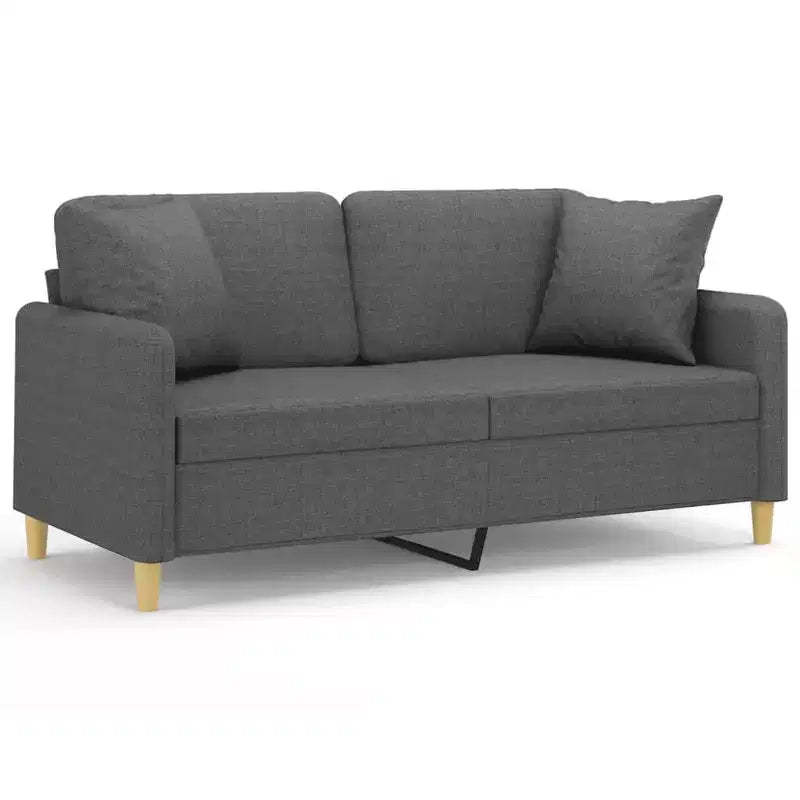 vidaXL 2-Seater Fabric Sofa with Throw Pillows-Dark Gray, Stylish Metal Frame