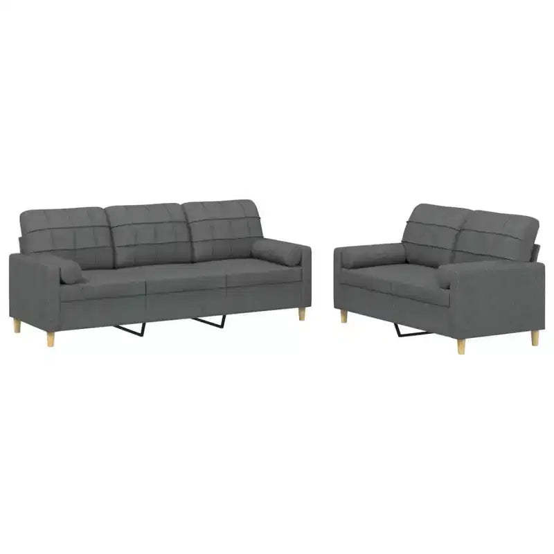 vidaXL Dark Gray Fabric Sofa Set - Modern 2-Piece Living Room Furniture - Includes 2-Seater, 3-Seater, Throw Pillows and Cushions