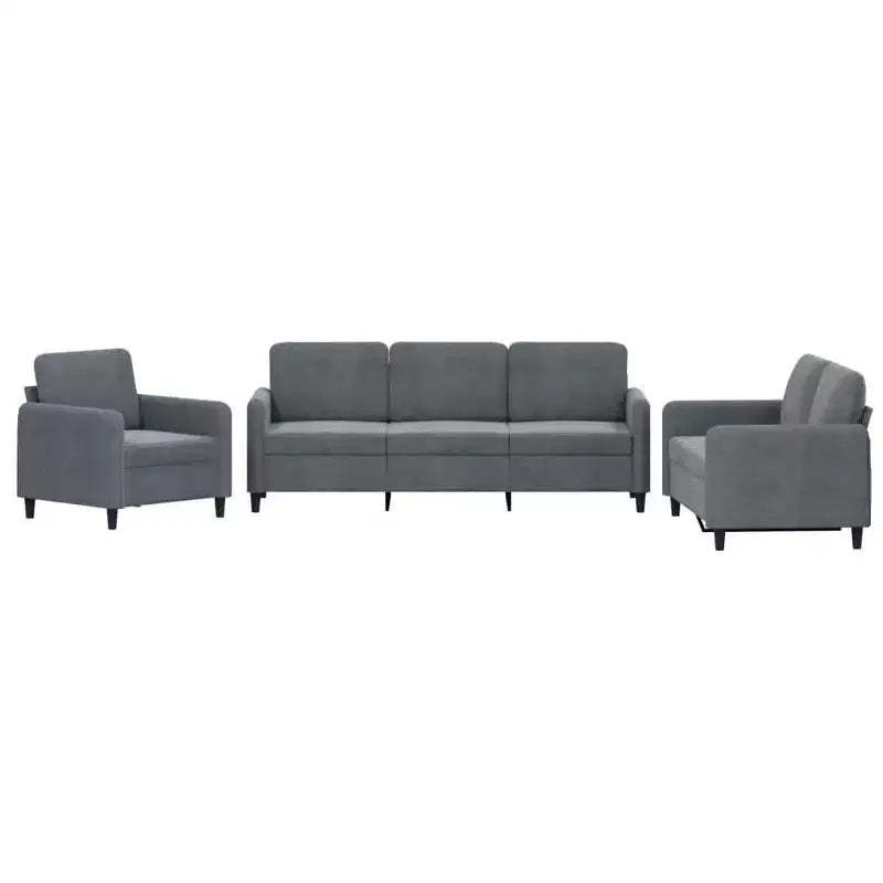 vidaXL Velvet Sofa Set - Dark Gray Upholstered Loveseat/Couch, 3 pcs Comfortable Seating Collection with Metal Frame for Living Room/Lounge.