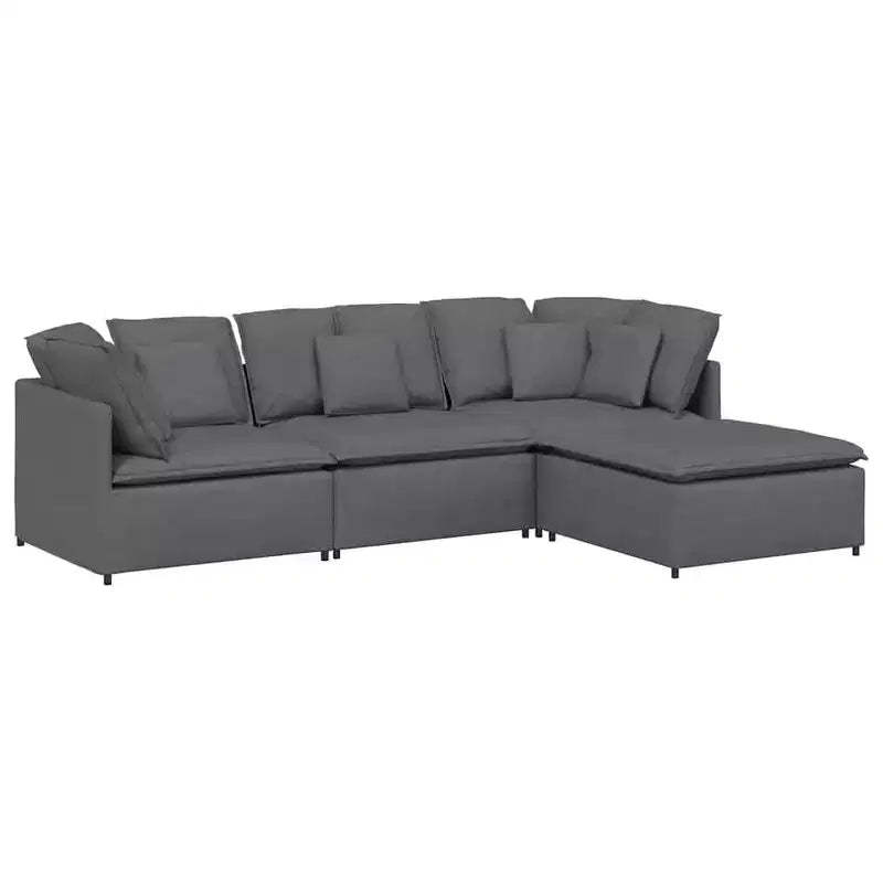 vidaXL Modular Sofa with Footstool & Cushions Fabric Dark Gray - Dark Gray