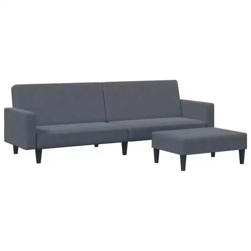 vidaXL Dark Gray Velvet 2-Seater Convertible Sofa Bed with Footstool - Soft Twin Sleeper, Adjustable Backrest, Sturdy Wooden Frame