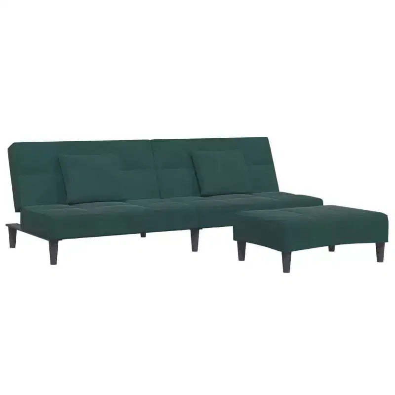 vidaXL 2-Seater Sofa Bed with Footstool Dark Green Velvet