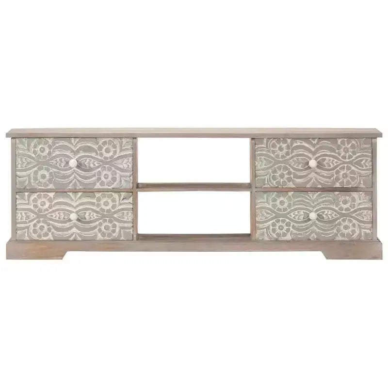 vidaXL TV Stand White and Grey Solid Acacia Wood, Engineered Wood Medium