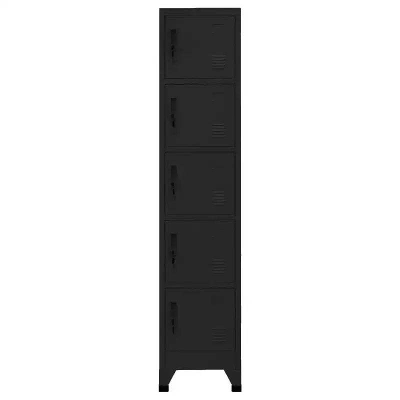 vidaXL Steel Locker Cabinet - Modern, Lockable, Ventilated, with 5 Compartments and Name Tag Holders - Black