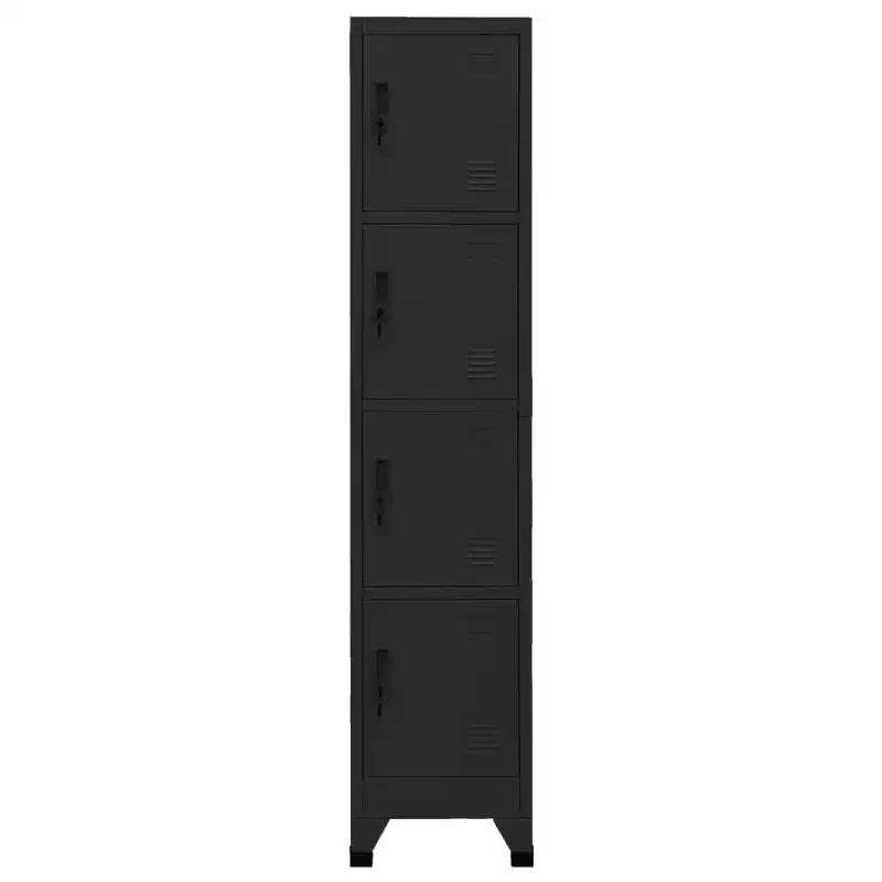 vidaXL Locker Cabinet Black | 15x17.7x70.9 | Steel | 4 Lockable Doors | Air Vents | Name Tag Holders | Perfect for Office, School, and Home