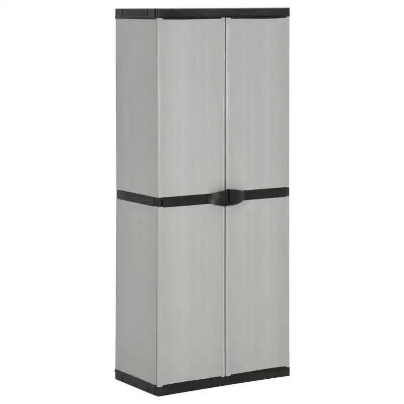 vidaXL Outdoor Garden Storage Cabinet - Compact Gray&Black PVC Design with 3 Shelves and Lockable Doors - 26.8x15.7x66.1