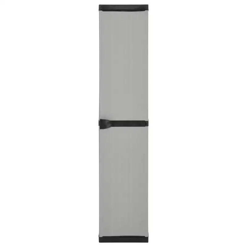 vidaXL Durable PVC and PP Garden Storage Cabinet with Three Shelves for Organized Storage in Patio, Balcony, or Garage - Gray & Black