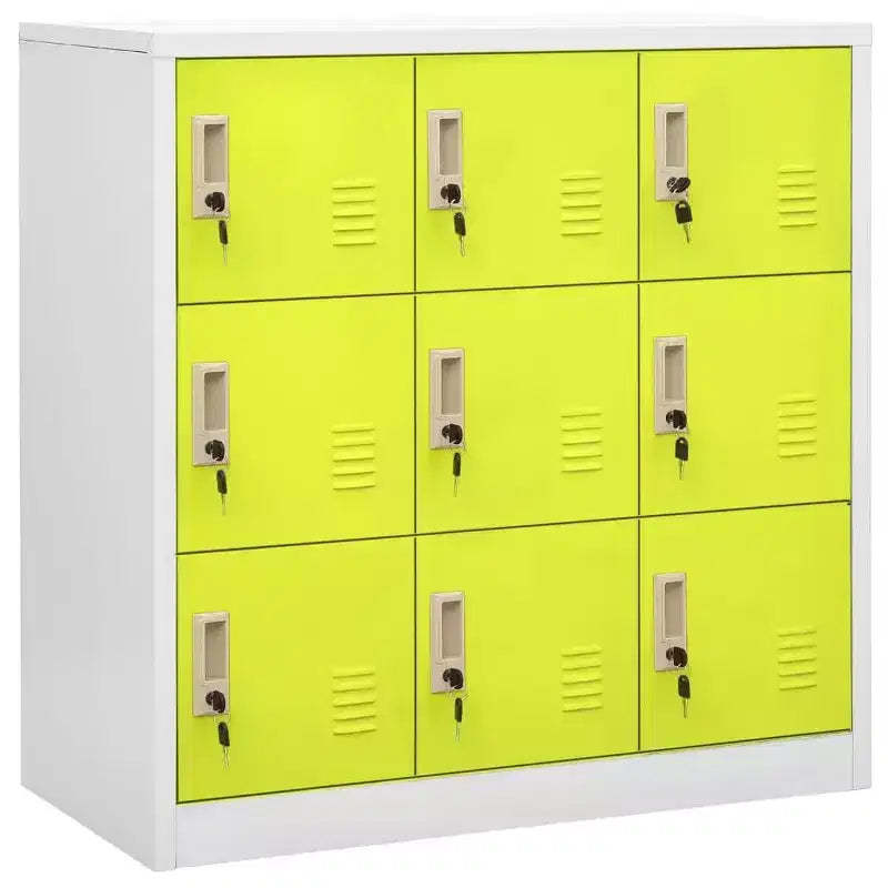 vidaXL Locker Cabinets Set - Industrial Steel Storage Organizers - Gray and Green - 9 Lockers with Locks - 35.4x17.7x36.4