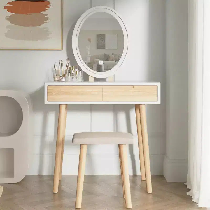 31.5 Natural Wood Makeup Vanity Desk Set