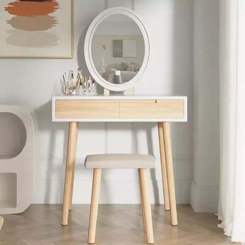 31.5 Natural Wood Makeup Vanity Desk Set
