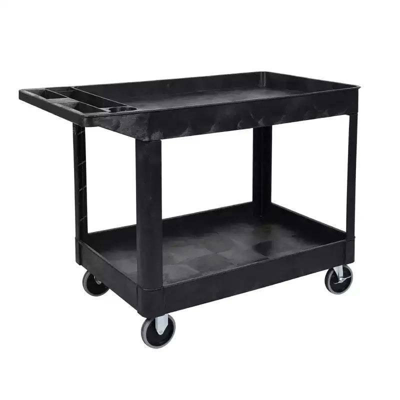 Stand Steady Tubstr Extra Large Two Shelf Utility Service Cart - Heavy-Duty Rolling Cart for Warehouse, School, & Office (Black, 45.5 x 24.5)