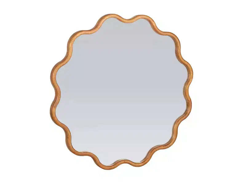 Wavy Mirror with Scalloped Wooden Frame