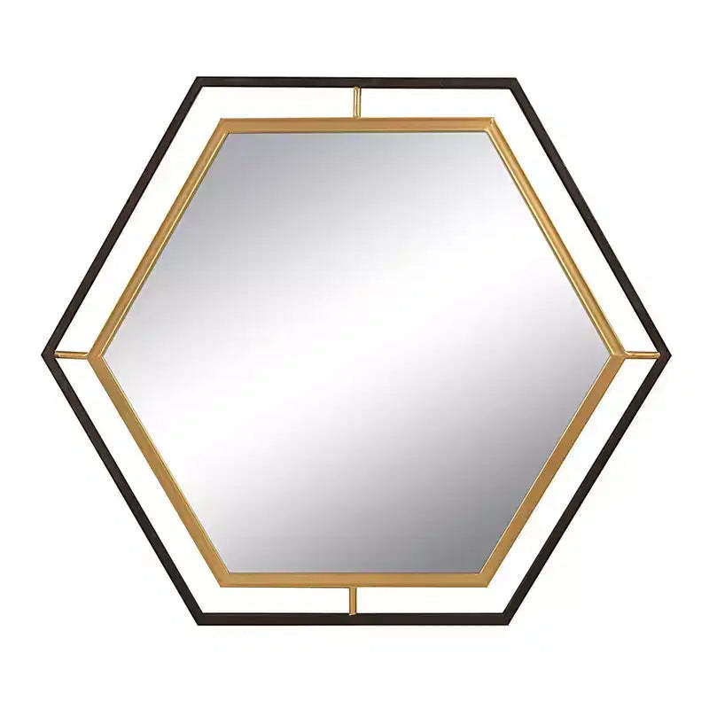 Storied Home Hexagon 2-Tone Metal Framed Wall Mirror, Black and Gold