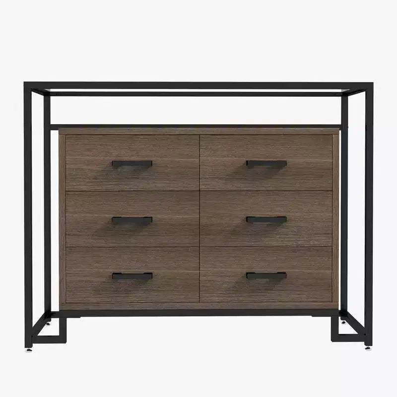 Steel Tempered Glass Triamine Board Raised Bottom Six Drawer Storage Cabinet with Durable Steel Frame and Spacious Drawers
