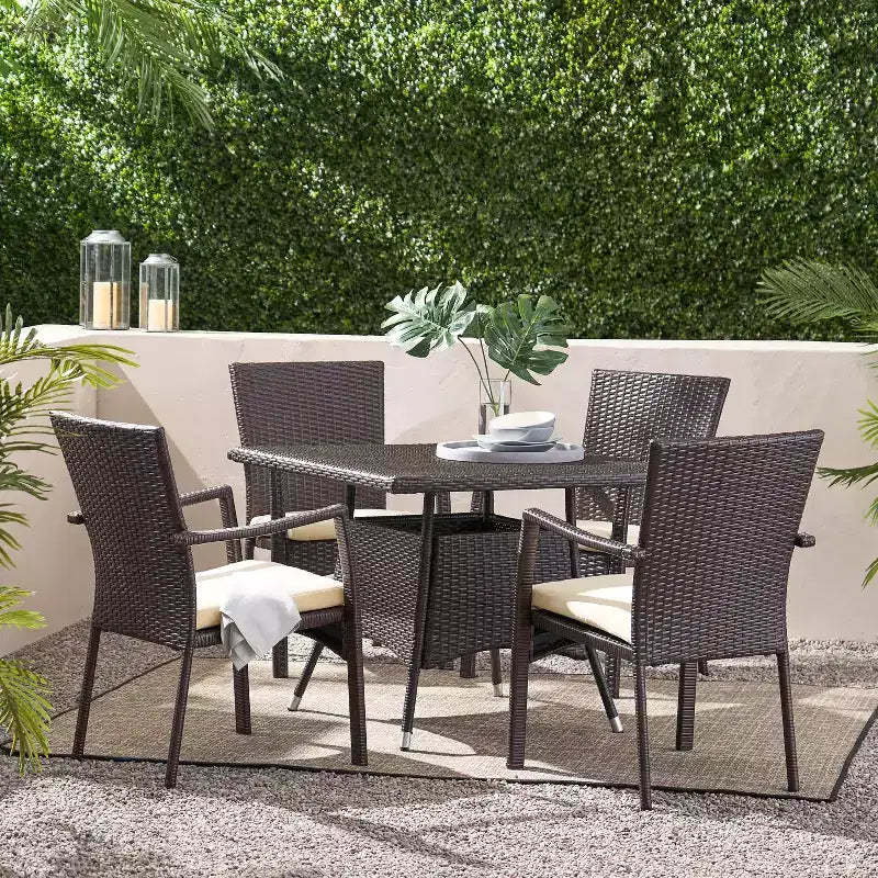 Christopher Knight Home Campbell Outdoor Wicker 5 Piece Dining Set with Cushion