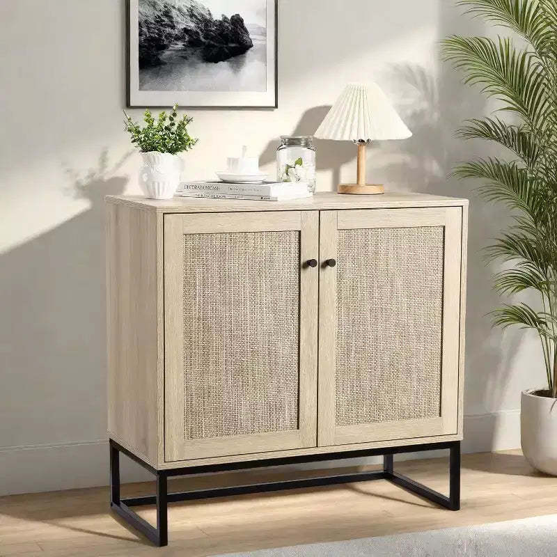 Boho Rattan Sideboard Buffet Cabinet with Storage, Entryway Accent Table and Kitchen Cupboard, Stylish Organizer for Living Room, Hallway
