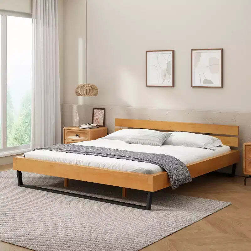 The Misty Moon 85.5 X 81.5 Natural King Size Pine Wood Bed Frame For Bedroom