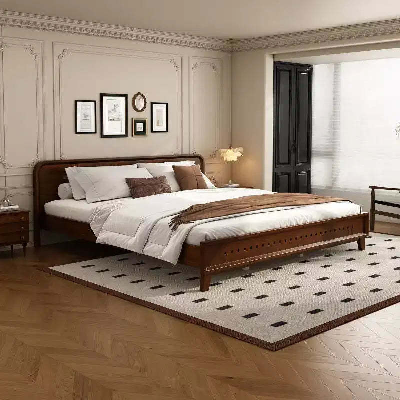 The Misty Moon 82.7 X 77.6 Dark Walnut King Size Pine And Solid Wood Bed No Box Spring Needed