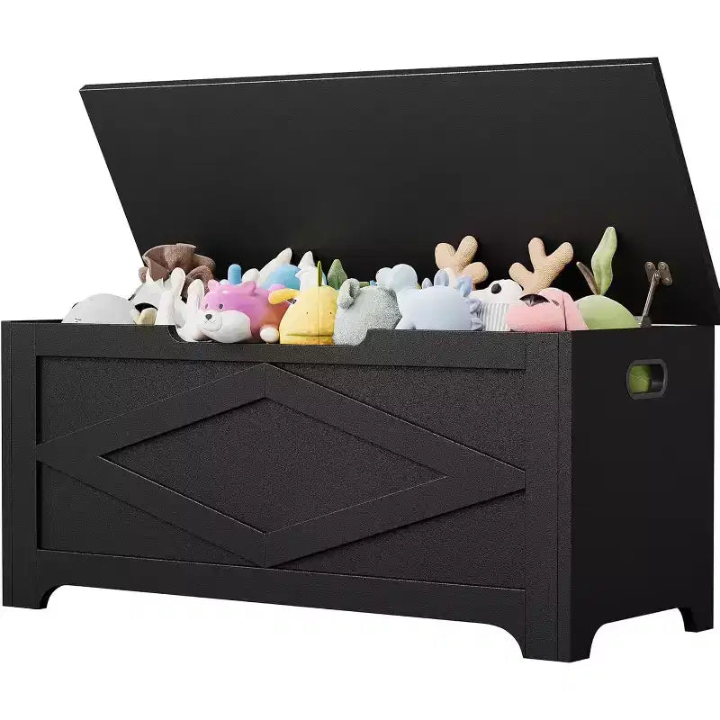 39.4 Storage Chest, Wooden Storage Bench with Safety Hinges, Easy Assembly, Large Toy Chest for Entryway, Living Room, Bedroom