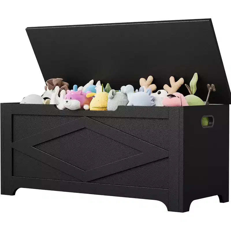 39.4 Storage Chest, Wooden Storage Bench with Safety Hinges, Easy Assembly, Large Toy Chest for Entryway, Living Room, Bedroom