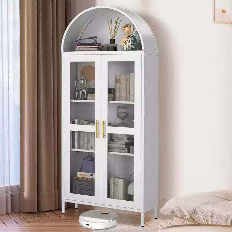 73 Tall Arched Pantry Cabinet,Versatile Cupboard with Glass Door, 2 Adjustable Shelves & Drawers,Modern Farmhouse Arched Bookcase