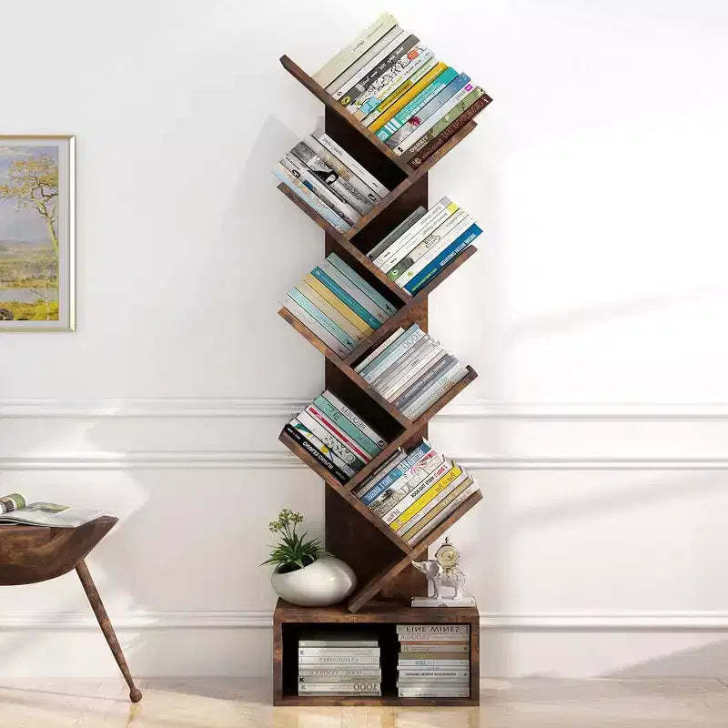 Bookshelf Storage & Tree Bookcase - 8-Tier Tall Organizer Shelf for Living Room, Bedroom, Home Office