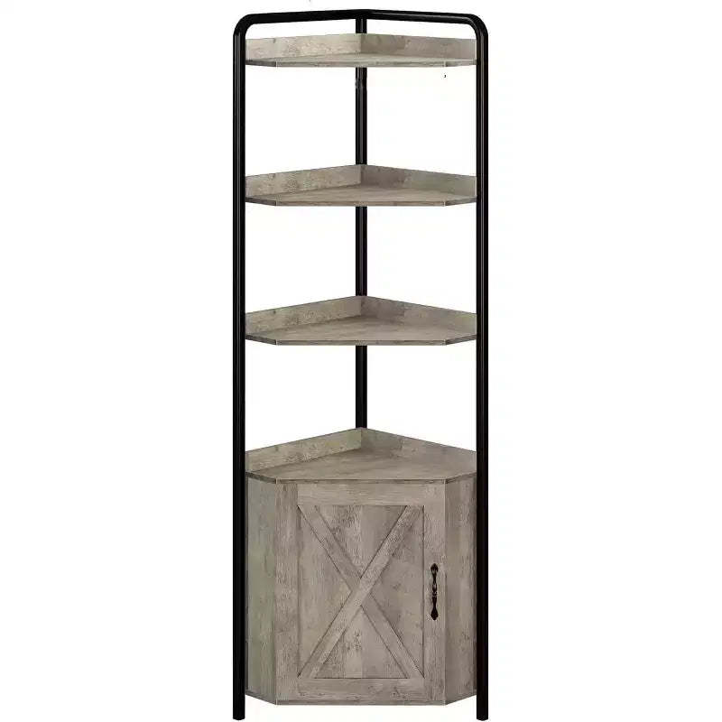 Acekool 70.9 Tall Corner Cabinet, Triangle Bookshelf with Adjustable Shelves, Hidden Storage and Plant Stand for Bedroom, Living Room, Office