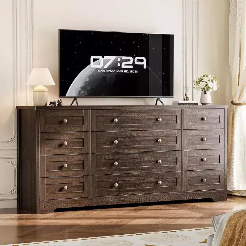 Acekool 12 Drawer Dresser, Wide Modern Chest for Bedroom, TV Stand for 65 Inch TV, Wood Storage Organizer for Living Room, Hallway