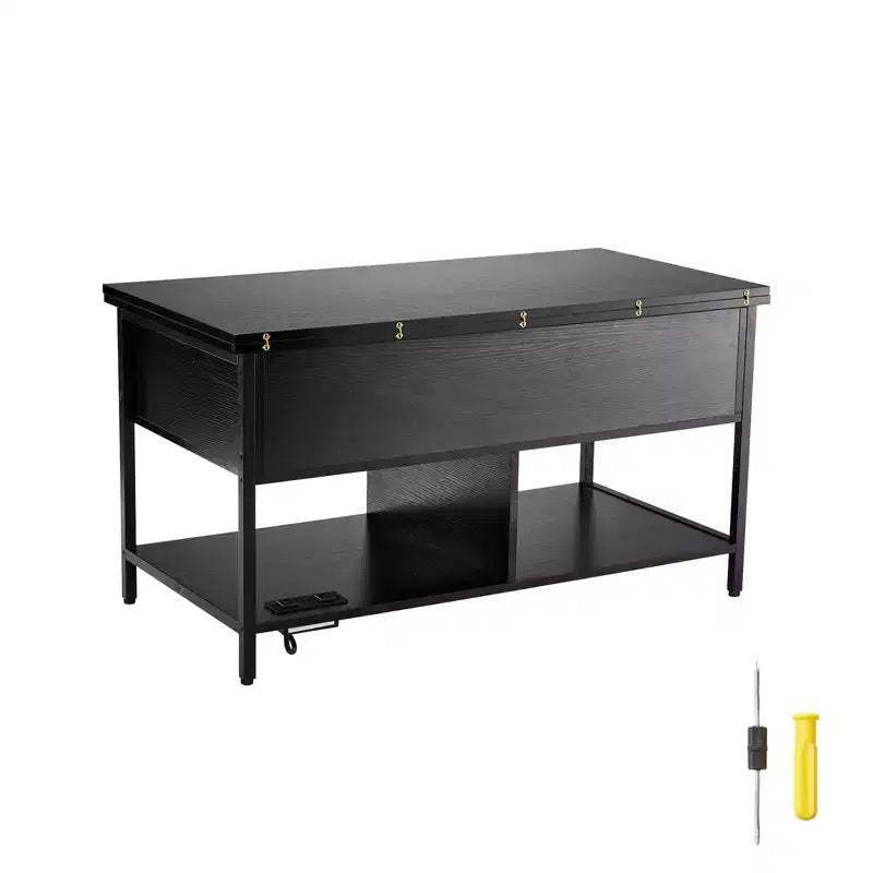 VEVOR Lift Top Coffee Table, 39.4 in Rectangle Coffee Table, Flipable Coffee Table with Power Strip & USB & Ambient Lighting, Black