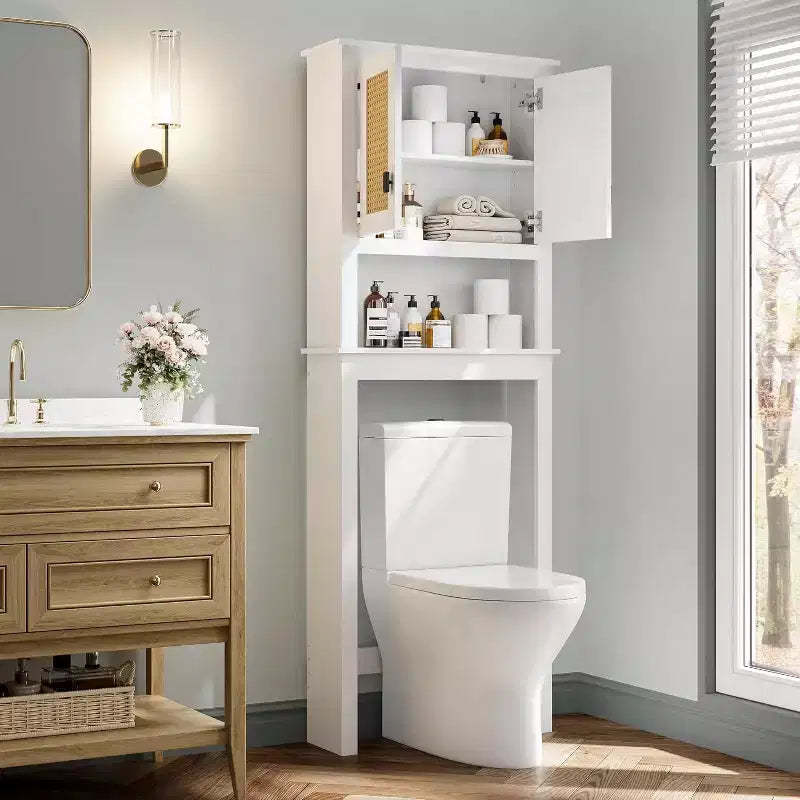 63 Tall Over The Toilet Storage Cabinet, Farmhouse Bathroom Cabinet Organizer with Adjustable Shelf, Space-Saving Toilet Rack for Bathroom Laundry