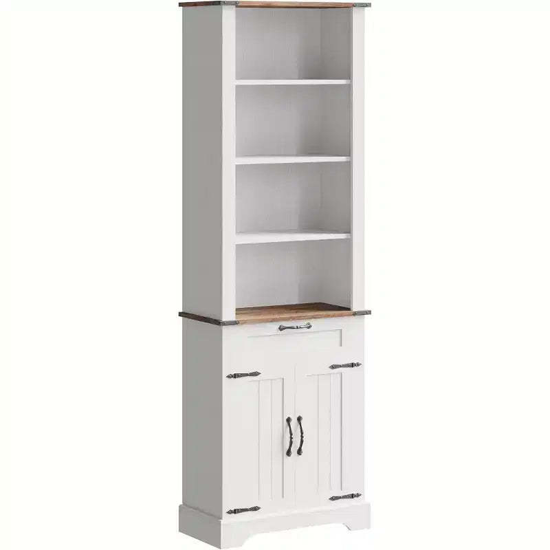 72 Tall Bookshelf with Storage Cabinet, 4 Tier Farmhouse Bookcase with Barn Door and Adjustable Shelves