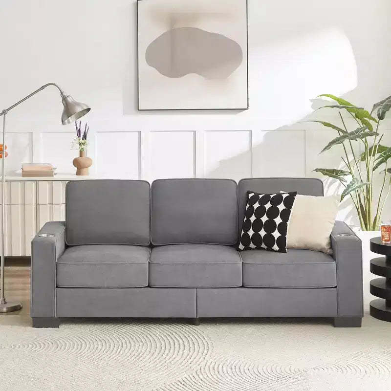 MAYEERTY 83.86 inch Modern Snowfleece Fabric Sofa with 3 Seater for Living Room Bedroom Office Gray