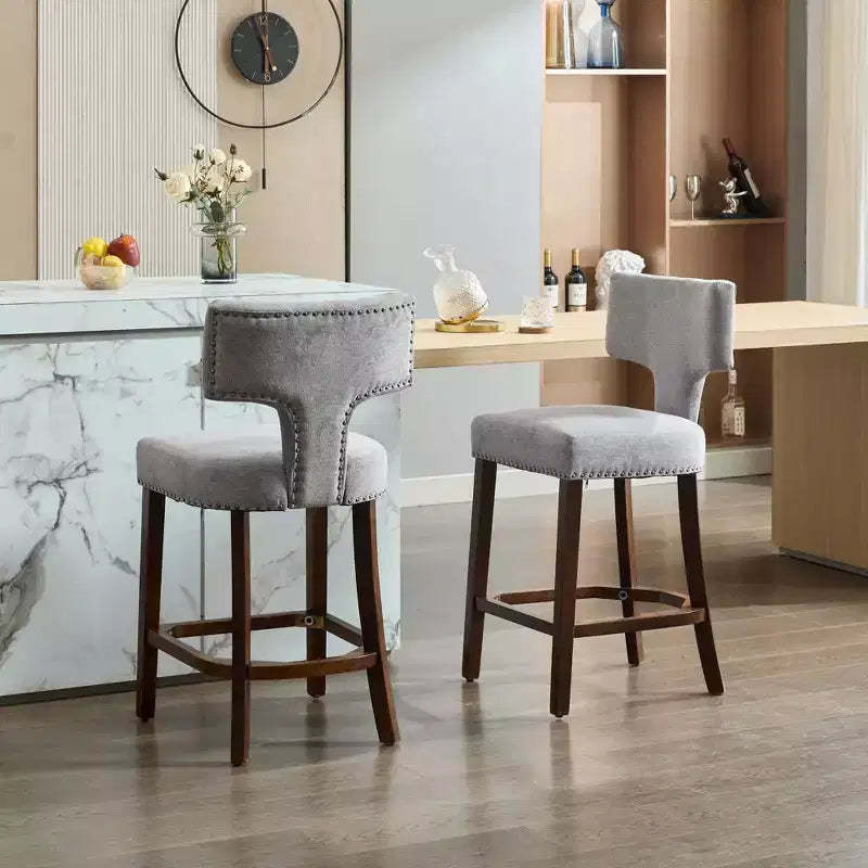 sumyeg Set of 2 Mid-Century Counter Stools with Curved Back and Upholstered Seat