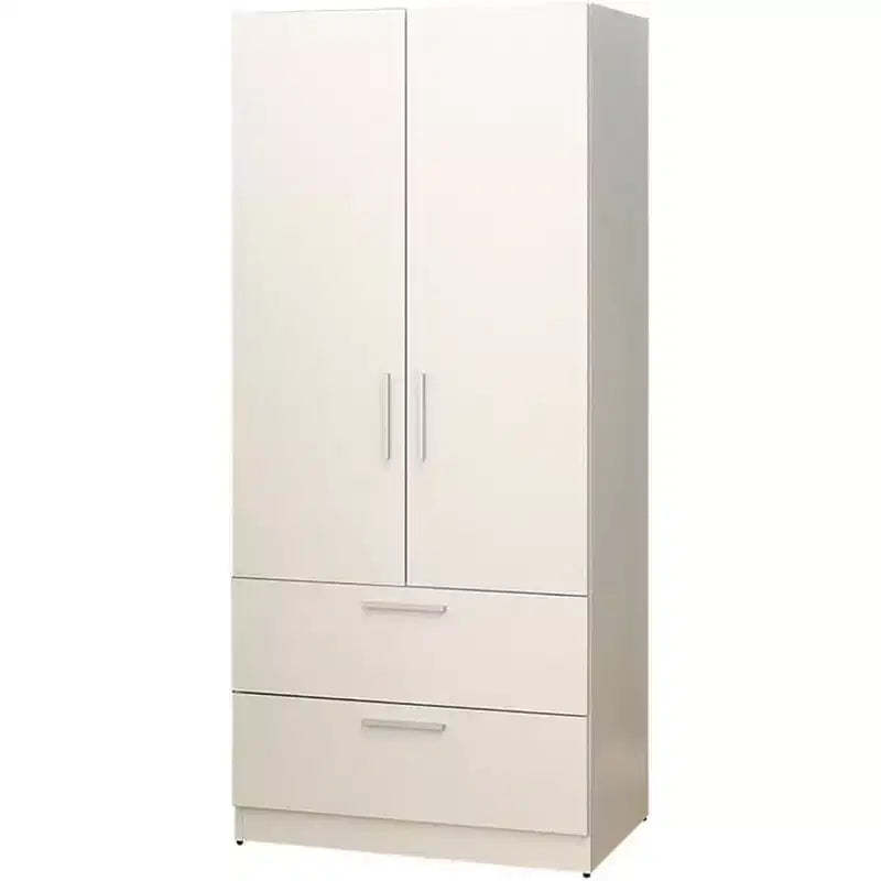 HomeStock Emma Two-Door Wood Closet with Two Drawers and Hanging Bars in White