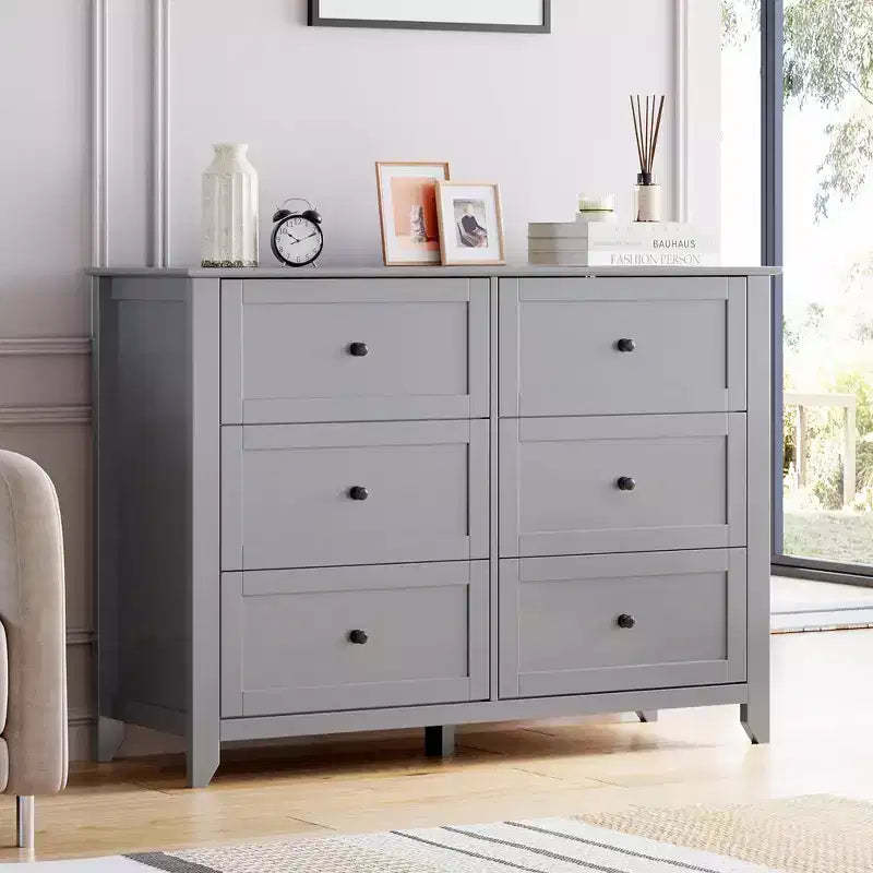 6 Drawers Dresser for Bedroom, Farmhouse Wood Dressers & Chest of Drawers for Clothes, Tall Storage Dressers Organizer