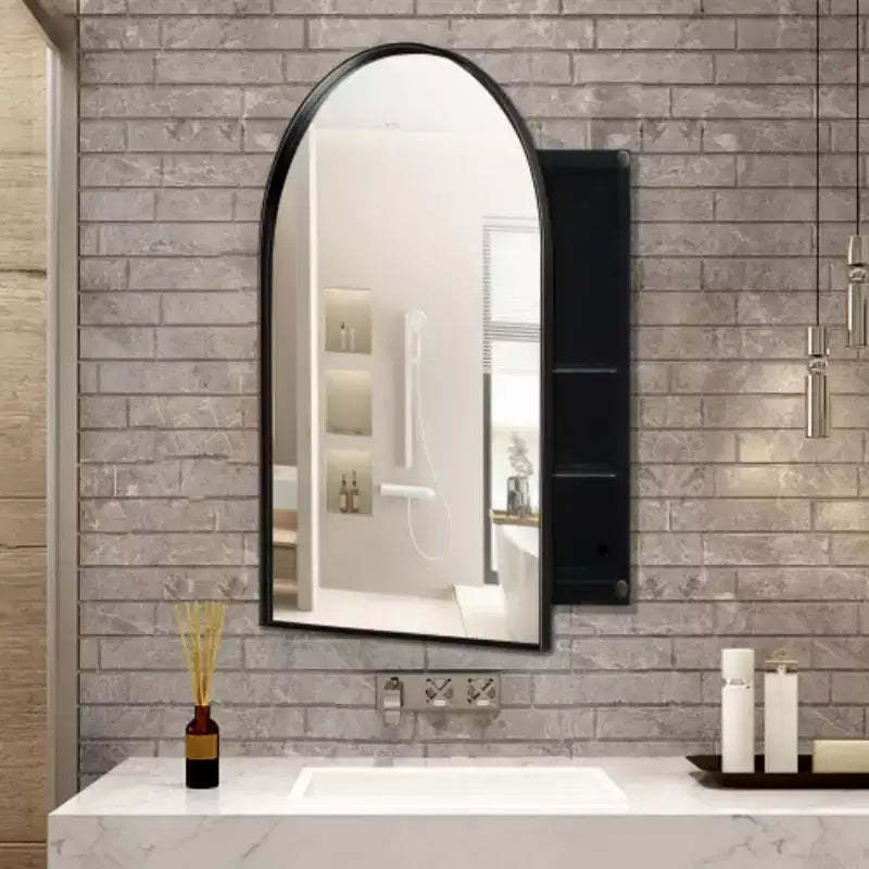 24x36 Inch Arched Recessed Medicine Cabinet, Metal Framed Bathroom Wall Cabinet with Mirror and Adjustable Shelves
