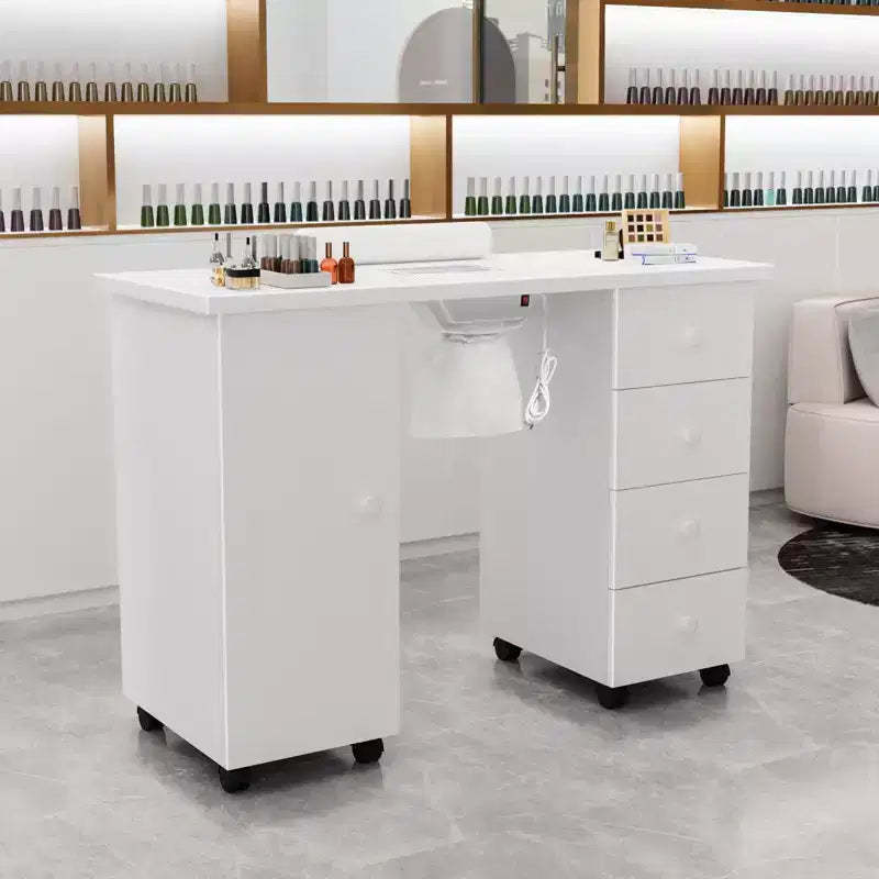 Karlhome 42.5 in. White MDF 4-Drawer Manicure Table Nail Desk with Cabinet, Doors, Electric Dust Collector