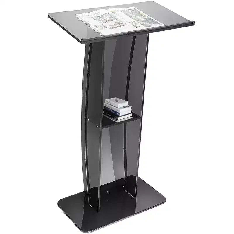 VEVOR Acrylic Podium, 47 Acrylic Podium Stand with Wide Reading Surface & Storage Shelf, Floor-standing Clear Pulpits Acrylic, Black