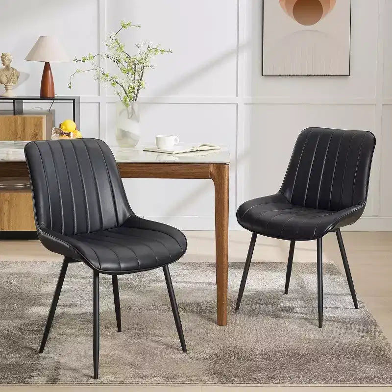 Upholstered Dining Chairs Set of 2, Modern Faux Leather Dining Room Kitchen Side Chair with Padded Seat and Metal Legs for Restaurant/Cafe